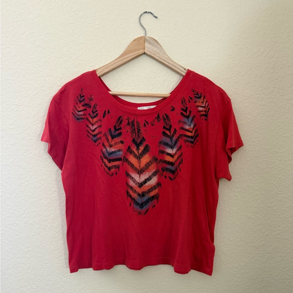 Forever 21 Red Feather Graphic Tee Crop